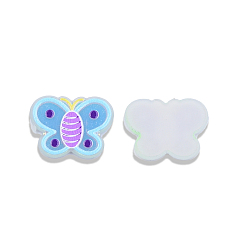 Cornflower Blue Plate Acrylic Cabochons, with Printed Butterfly, Cornflower Blue, 17x22x2.5mm