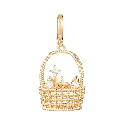 Настоящее золото 18K Латунный микро-паве кубический цирконий, корзина, за половину пробурено бисера, стойки покрытие, долговечный, реальный 18 k позолоченный, 32 мм, штифты : 0.6 мм