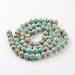 Light Blue Natural Imperial Jasper Beads Strands, Round, Dyed, Light Blue, 6mm, Hole: 1mm, about 62pcs/strand, 15 inch