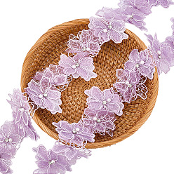 Средний Фиолетовый 1отделка из полиэстерового кружева с цветочным узором и имитацией жемчуга, для шитья украшения, средне фиолетовый, 2-5/8~2-3/4 дюйм (66~70 мм), 3ярдов/шт.