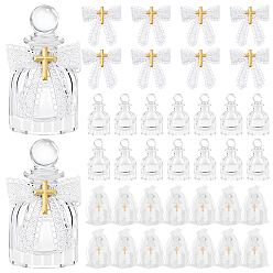 Clear 14Pcs Glass Perfume Aromatherapy Bottle, Refillable Bottle, with 14Pcs Organza Gift Bags, Religion Cross Brooches and Polyester Bowknot Ornament, Clear, 5.3x9.5cm, Capacity: 50ml(1.69fl. oz)
