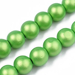 Lawn Green Painted Natural Wood Beads Strands, Round, Lawn Green, 15~16x14~15mm, Hole: 3.5~4.5mm, about 25pcs/strand, 14.25 inch~14.33 inch(36.2cm~36.4cm)