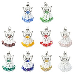 (52) Непрозрачная лаванда 10шт./комплект подвесок ручной работы из медной проволоки со стеклянными бусинами, круглыми стеклянными бусинами и бусинами из сплава, ангел, разноцветные, 34x23x23 мм, отверстие : 3x2.5 мм