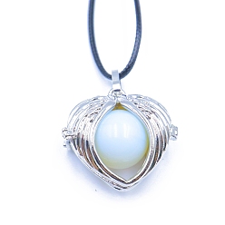 Opalite Opalite Cage Pendant Necklaces, Heart Wing, 20.08~31.50 inch(51~80cm)