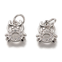 Платина Латунные микропаве прозрачные кубические циркониевые подвески, без кадмия и без свинца, долговечный, форма краба, платина, 9.5x8.5x1.5 мм, отверстие : 3 мм