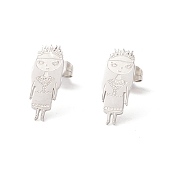 Platinum 304 Stainless Steel Studs Earrings, Girl, for Women, Platinum, 18x7mm, Pin: 0.8mm