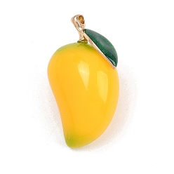 Mango Fruit Theme Resin Big Pendants, with Golden Alloy Loops, Mango Charm, 55x33.5x23.5mm, Hole: 3.5mm