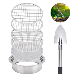 Нержавеющая Сталь Цвет 6 шт. Набор сит для просеивания садовой почвы из нержавеющей стали, садовые инструменты, с 1шт. 201 лопатой из нержавеющей стали, цвет нержавеющей стали, 195~280x2~40 мм