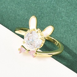 Прозрачный Женские кольца-манжеты с зайчиками и бантами из латуни с микропаве из кубических цирконий, с эмалью, стойки покрытие, долговечный, без свинца и без кадмия, реальный 18 k позолоченный, прозрачные, внутренний диаметр: 18 мм