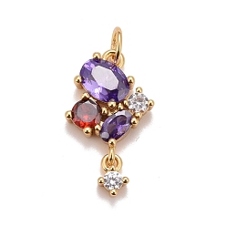 Настоящее золото 18K Латунные разноцветные подвески из кубического циркония, без кадмия, без никеля и без свинца, долговечный,  баллон, реальный 18 k позолоченный, 20x11x3.5 мм, отверстие : 3.5 мм