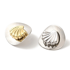 Платиновый & Золотой Серьги-гвоздики из латуни с реечным покрытием, без кадмия и без свинца, долговечный, формы раковины, платина и настоящее 18 к позолота, 30x27.5 мм