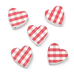 Красный Деревянные бусины, окрашенные распылением и напечатанные, сердце, шотландка шаблон, красные, 20x20x6.5 мм, отверстие : 2 мм