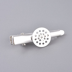 Серебро Аксессуары для волос клип выводы железа волос аллигатора, с латунной рамкой для кабошонов, серебряный цвет гальваническим, 35x4 мм, плоские круглые: 12 мм