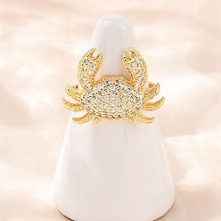 Краб Латунные микро проложить манжеты кольца кубического циркония, золотые, краб, 17.5x23.5 мм
