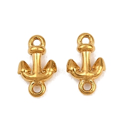 Chapado en Oro Real 18K Tema oceánico 304 dijes conectores de acero inoxidable, enlaces ancla, revestimiento de iones (ip), larga duración plateado, real 18 k chapado en oro, 9x5.5x2 mm, agujero: 0.9 mm, sobre 15 unidades / bolsa