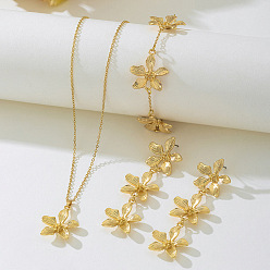 Золотой Ожерелье из цветочного сплава с подвеской, серьги-гвоздики и браслеты-звенья, золотые, 370мм и 160мм и 77x23мм