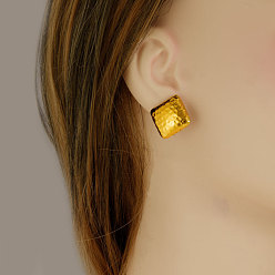 Золотой Элегантные 304 квадратные серьги-гвоздики из нержавеющей стали с текстурой, золотые, 17x17 мм