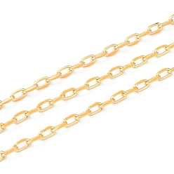 Orange Handmade Golden Brass Enamel Link Chains, Cadmium Free & Lead Free, Cable Chains, with Spool, Soldered, Long-Lasting Plated, Oval, Orange, 7x4x1mm, 32.8 Feet(10m)/roll