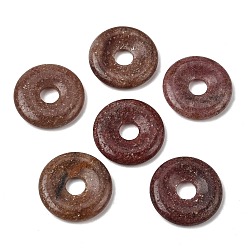 Strawberry Quartz Natural Strawberry Quartz Pendants, Donut/Pi Disc Charms, 30x6mm, Hole: 8mm