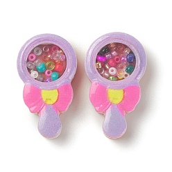 Lavender Opaque Resin Cabochons, with Seed Beads, Lollipop with Bowknot, Lavender, 27x15x7.5mm