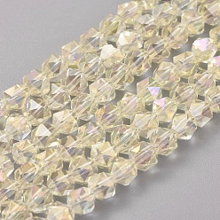 Светло-хаки Стеклянные бусины с гальваническим покрытием , с полным покрытием цвета радуги, граненые, круглые, светлый хаки, 6x6x5 мм, отверстие : 1.2 мм, около 100 шт / нитка, 19.3 дюйм (49 см)