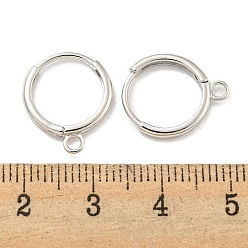 Real Platinum Plated Brass Hoop Earring Findings, Round, Real Platinum Plated, 16.5x13.5x2mm, Hole: 2mm