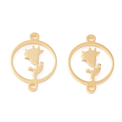 Настоящее золото 18K 201 ссылки нержавеющей стали, ручная полировка, кольцо с цветочным покрытием pvd в вакууме, реальный 18 k позолоченный, 20x15x1.5 мм, отверстие : 1.5 мм