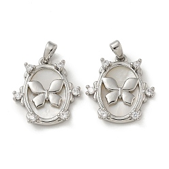 Платина Подвески из латуни с микропаве из циркония, с оболочкой, овал с подвесками в виде бабочек, без кадмия, без никеля и без свинца, платина, 20x18.5x4 мм, отверстие : 4x2 мм