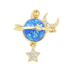 Настоящее золото 18K Латунные микро проложить кубического циркония подвески, без кадмия и без свинца, cmолой, меркурий и луна, реальный 18 k позолоченный, 25.5x22x14 мм, отверстие : 4.5x3 мм