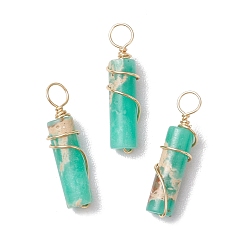 Аквамарин Подвески из окрашенной синтетической императорской колонны из медной проволоки, золотые, аквамарин, 19.5x5.5 мм, отверстие : 2.5 мм