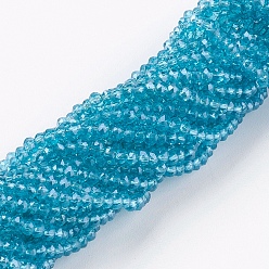 Himmelblau Transparente Glasperlen Stränge, facettiert, Rondell, Himmelblau, 2.5x1 mm, Bohrung: 0.5 mm, ca. 204 Stk. / Strang, 13 Zoll (33 cm)