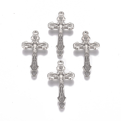 Stainless Steel Color Tarnish Resistant Easter Theme 304 Stainless Steel Links connectors, Crucifix Cross, Stainless Steel Color, 34.5x18x2.5mm, Hole: 2mm