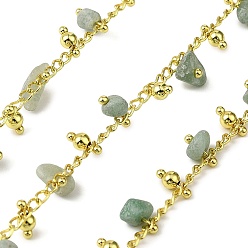 Зеленый Авантюрин Звенья цепи из латунных самородков ручной работы, с натуральными зелеными бусинами авантюрина и катушкой, долговечный, стойки покрытие, пайки, без свинца и без кадмия, реальный 18 k позолоченный, очарование: 6.5x2.5 мм