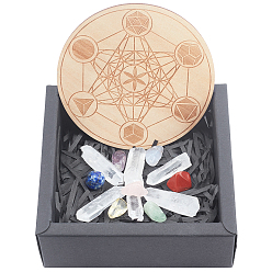 Mixed Stone Chakra Beginners Kit, Meditation Gemstones Healing Stones, with Natural Wood Plate, Spiritual Gifts for Women, 9~46x8~17mm