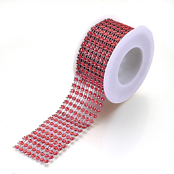 Red 8 Rows Plastic Diamond Mesh Wrap Roll, Rhinestone Ribbon, with Spool, for Wedding, Birthday, Baby Shower, Arts & Crafts, Red, 40x1mm, about 6.56 Feet(2m)/roll