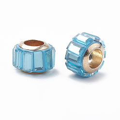 Темно-Голубой Стеклянные шампала бусины, бусины с большим отверстием, с латунным стержнем, граненые, рондель, золотой свет, глубокое синее небо, 9~10.5x7 мм, отверстие : 5 мм