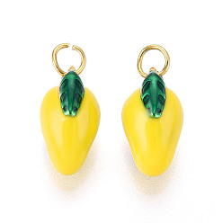 Желтый 304 нержавеющей стальной эмали подвески, манговые прелести, с целью перехода в кольце, ионное покрытие (ip), реальный 18 k позолоченный, желтые, 12x7x7 мм, отверстие : 2.8 мм