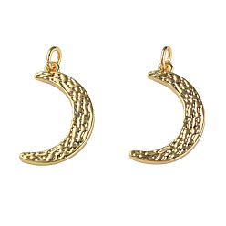 Настоящее золото 18K Латунные подвески, с прыжковых колец, без никеля , , луна, реальный 18 k позолоченный, 22.5x13x1.5 мм, Перейти кольцо: 5x1 мм, 3 мм внутренним диаметром