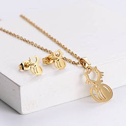 Cat Shape 201 комплект из ожерелья с подвеской из нержавеющей стали и сережек-гвоздиков, золотые, форма кошки, 450 мм