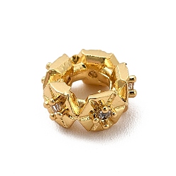 Настоящее золото 18K Стойки обшивки латунь кубического циркония европейский шариков, бусины с большим отверстием, без кадмия и без свинца, долговечный, колонка со снежинкой, реальный 18 k позолоченный, 10x4 мм, отверстие : 5 мм