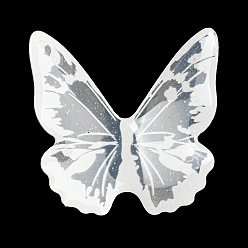 Weiß Transparente Harzcabochons, Glitzer-Schmetterling, weiß, 37x36x8 mm