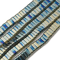 Светло-хаки Гальванические немагнитная синтетический гематит бисер пряди, прямоугольные, 2-луночное, светлый хаки, 6x2x3 мм, отверстие : 1.2 мм, около 198 шт / нитка, 16.02 дюйм (40.7 см)