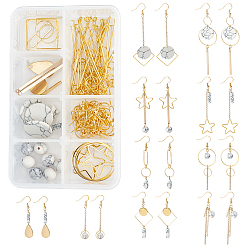 Golden DIY Synthetic Turquoise Earring Kits, Including Metal Linking Rings & Cable Chains & Earring Hooks & Pendants, Golden & Light Gold, 12x1mm, Hole: 10mm