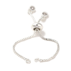 Серебро Покрытие стойки, регулируемая латунная коробка, цепочка, изготовление браслета-слайдера, с застежками-карабинами и силиконовыми бусинами., долговечный, без кадмия и без свинца, серебряные, 6x0.1 см, отверстие : 1.6 мм