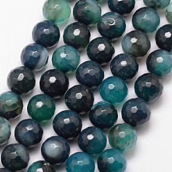 чирок Природные Агат бисера нити, круглые, класс А, граненые, окрашенная и подогревом, зелено-синие, 12 мм, отверстие : 1 мм, около 32 шт / нитка, 15 дюйм
