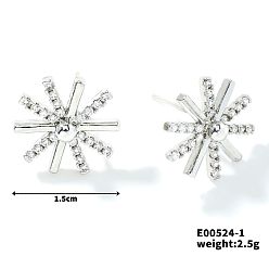 Платина Серьги-гвоздики во французском стиле с подсолнухами и стразами, модно и мило, платина, 15 мм