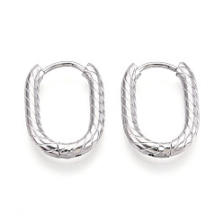 Нержавеющая Сталь Цвет Серьги из 304 нержавеющей стали, текстурированный овал, цвет нержавеющей стали, 18x13~13.5x2.5 мм