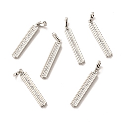 Real Platinum Plated Brass Micro Pave Clear Cubic Zirconia Pendants, Long-Lasting Plated, Rectangle, Real Platinum Plated, 30.5x4.5x2mm, Hole: 5x3mm