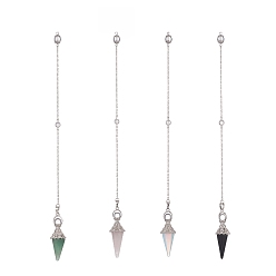 Mixed Stone Mixed Gemstone Dowsing Pendulum Big Pendants, with Platinum Tone Brass Findings, Cone, 260~265mm