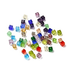 Mixed Color Glass Imitation Austrian Crystal Beads, Faceted, Suqare, Mixed Color, 4x4x4mm, Hole: 0.9mm